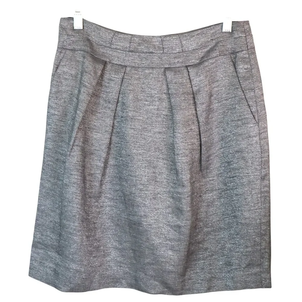 Talbots LINEN Gray Metallic Skirt Suit Mini Pleated 3/4 Sleeves Womens 2 4P work - Picture 3 of 8